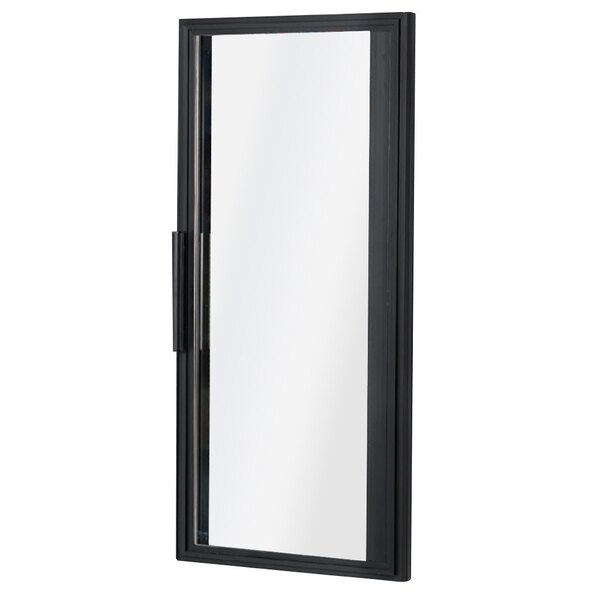 A black rectangular True right hinged door with integrated lighting.
