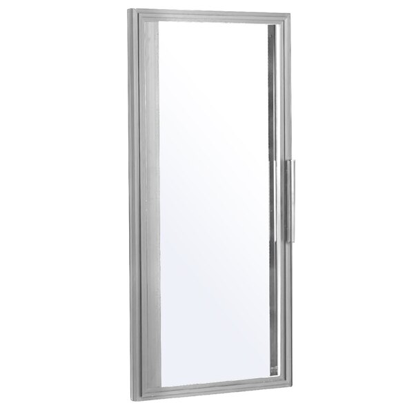 A stainless steel True left hinged door assembly with a glass panel and 24K lights.