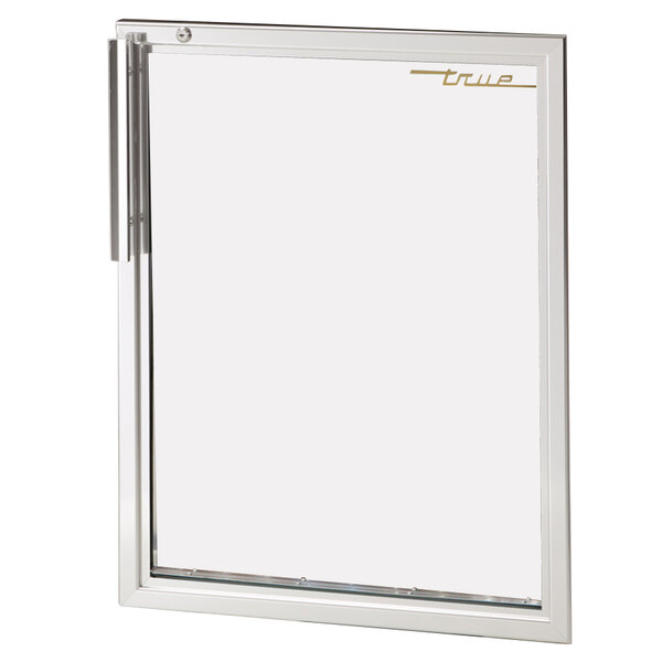 A stainless steel True right hinged door assembly with a glass window.