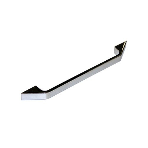 A chrome plated True 12 13/16" silver handle on a white background.