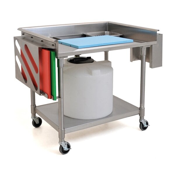 A stainless steel Eagle Group mobile prep table.