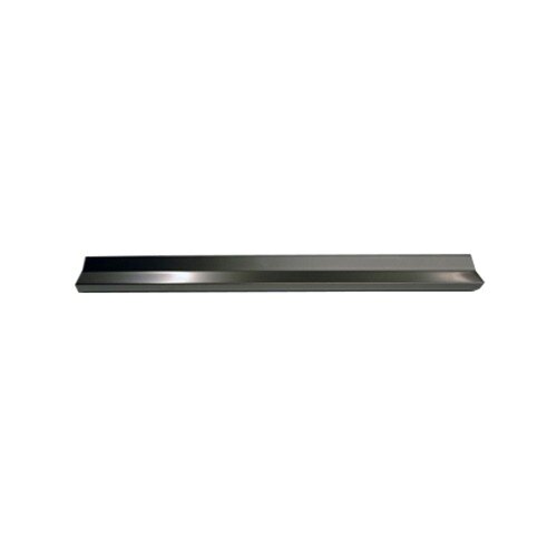 A long stainless steel door handle.