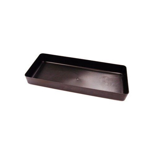 A black rectangular True drain pan with a hole in it and a lid.