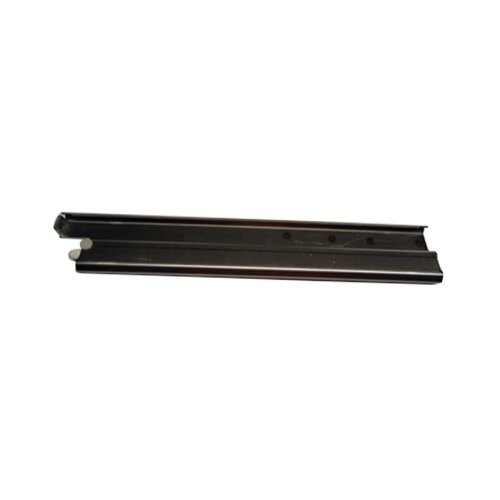 A black metal True bottom right drawer slide assembly with holes.