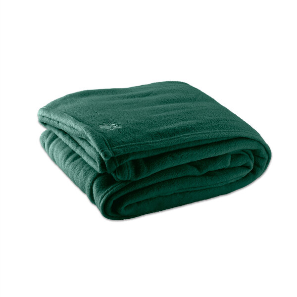 A folded Oxford jade green polyester fleece blanket on a white background.