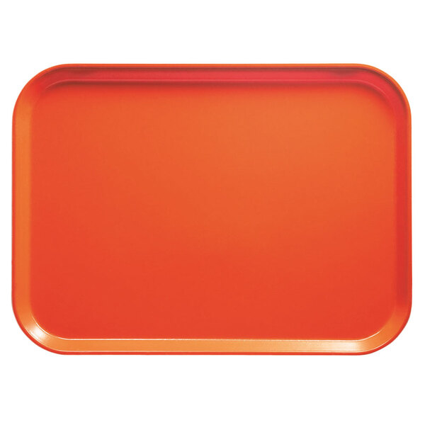 A red rectangular Cambro tray with an orange background and red edge.