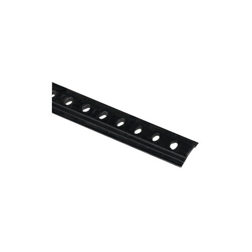 A black metal strip with holes.