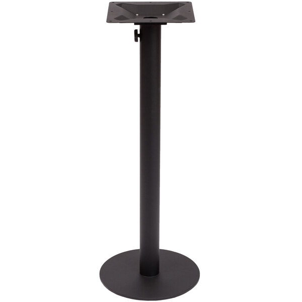 A black metal BFM Seating Margate table base with a metal pedestal and umbrella hole.