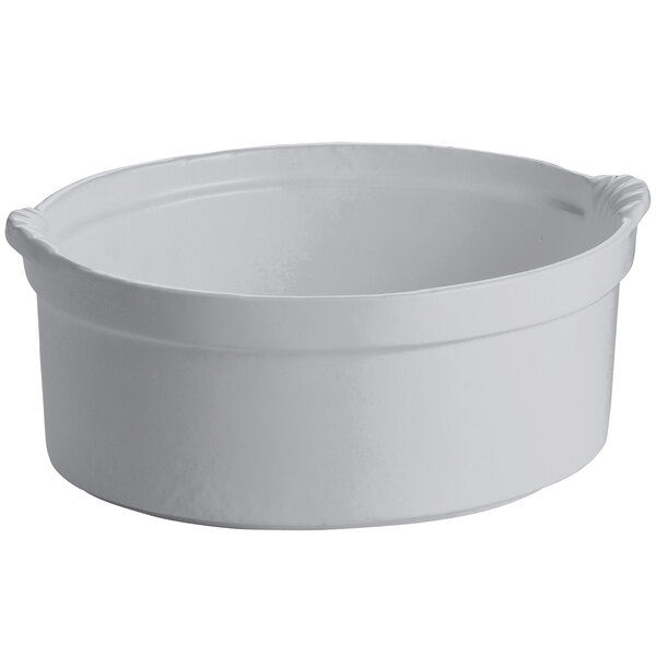 A white Tablecraft casserole dish with a lid.