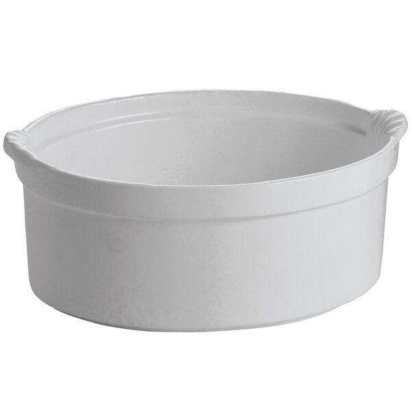 A gray Tablecraft shell casserole dish with a white background.