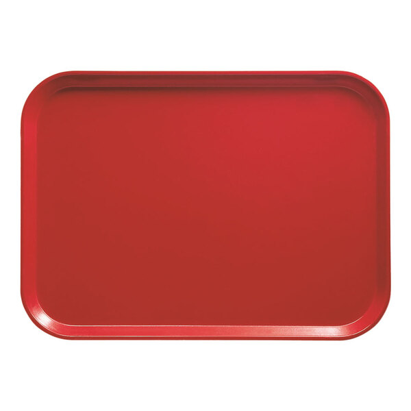 A red rectangular Cambro Camtray.