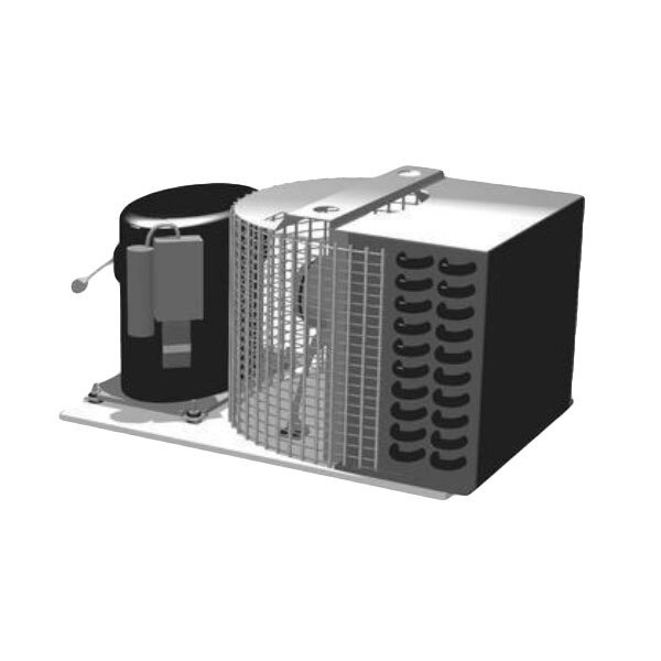 A black and white close-up drawing of a True condensing unit.