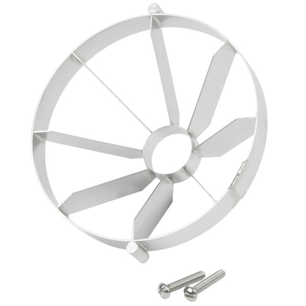 A white metal circular Vollrath Redco core blade assembly with screws.