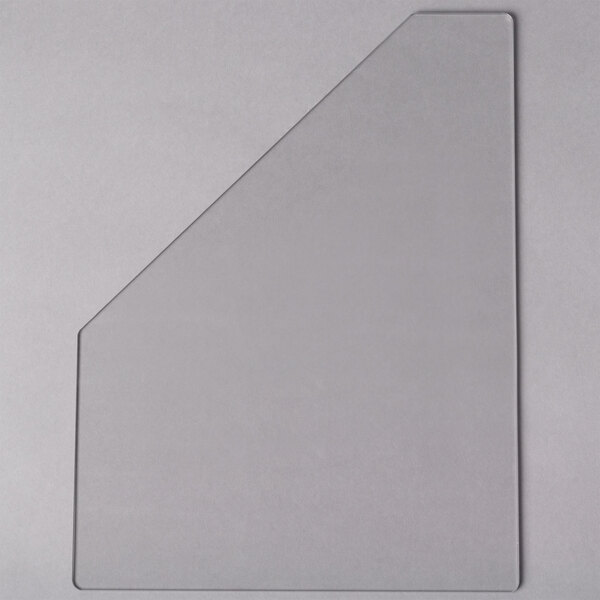 A clear plastic triangle end panel for a Cambro Versa Bar.