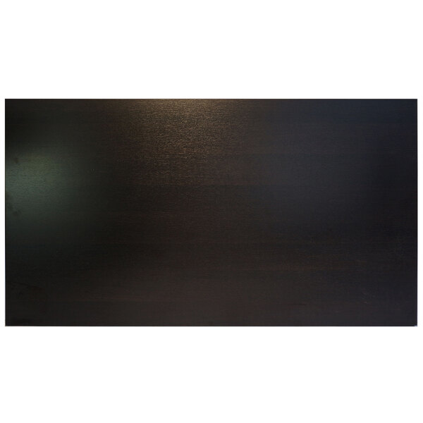 A black rectangular BFM Seating tabletop with a dark wood finish.