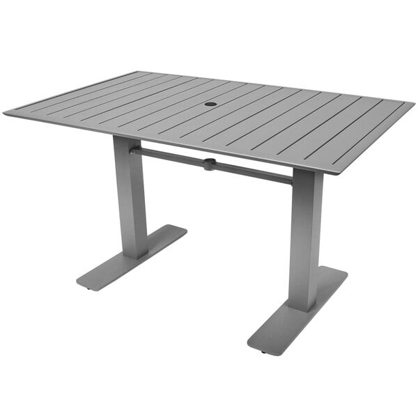 A gray BFM Seating South Beach rectangular table with a metal base.