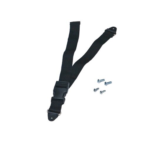 A black strap with screws and a buckle.