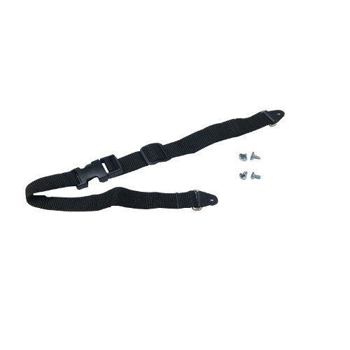 A black strap with screws and a buckle.