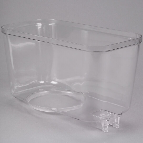 A clear plastic container with a clear lid for a Grindmaster Cecilware 3 gallon refrigerated beverage dispenser.