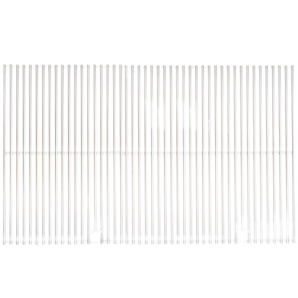 A stainless steel rectangular metal grid with a white background.