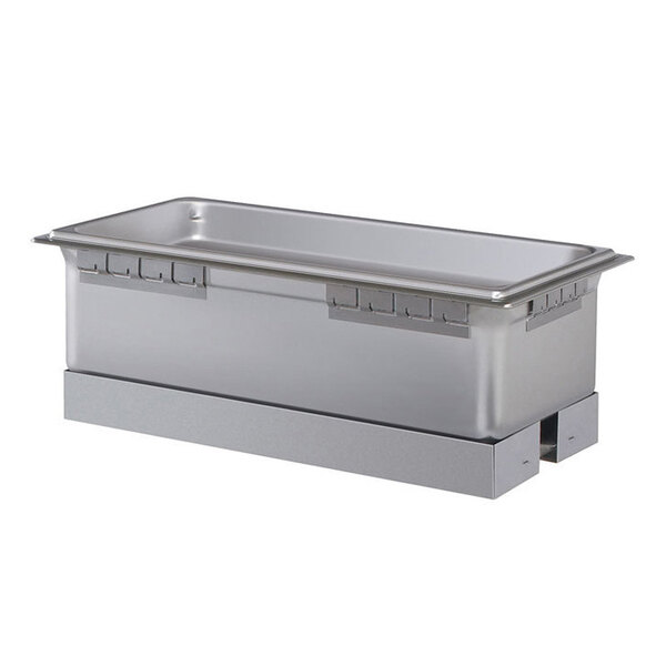 A stainless steel Hatco drop-in hot food well with a lid.