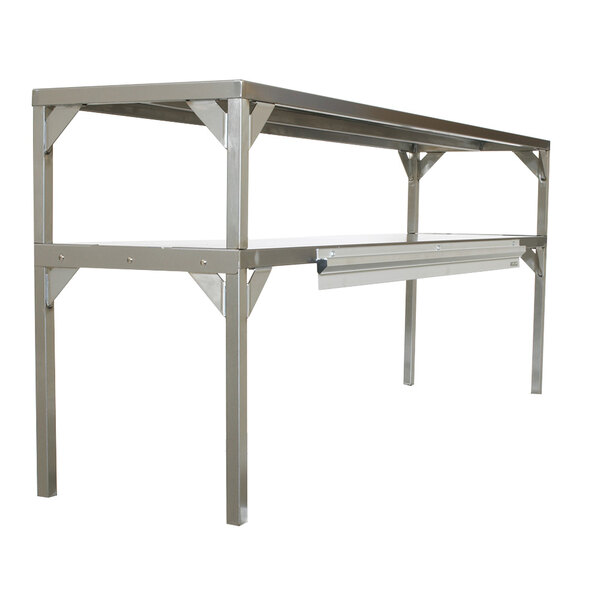 A Delfield stainless steel double overshelf with two shelves on it.