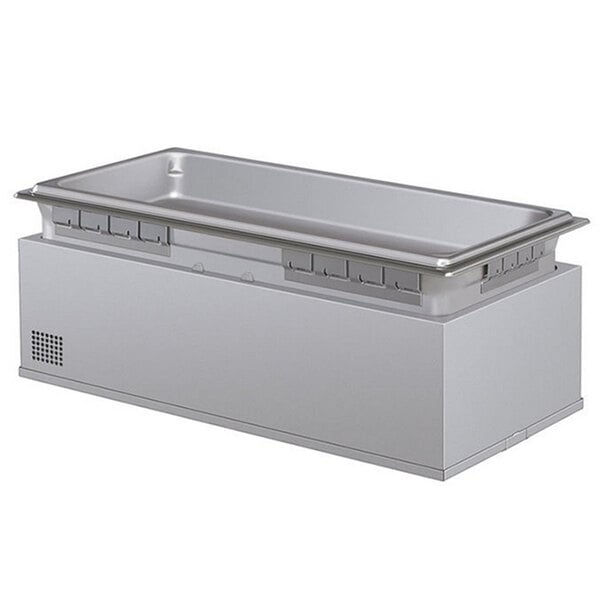 A large rectangular metal container with a lid.