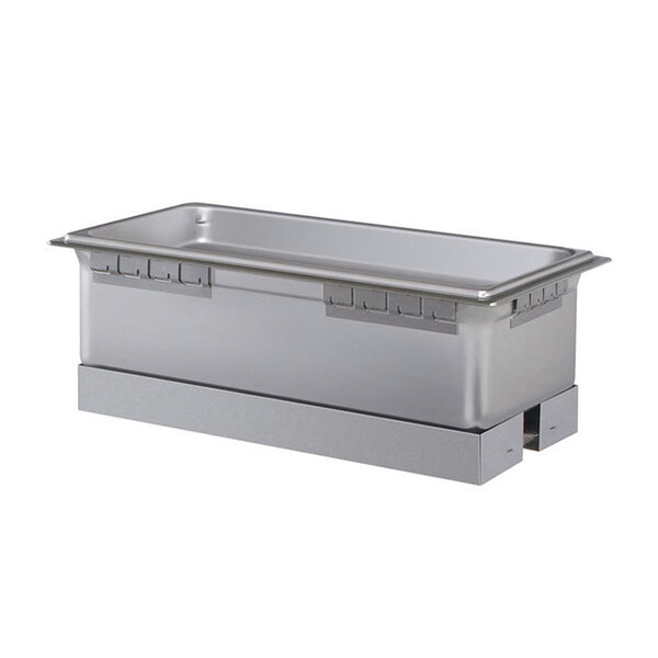 A stainless steel Hatco drop-in hot food well with a lid on it.