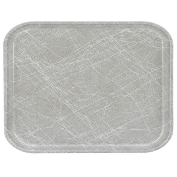 A rectangular gray and white Cambro tray with lines.