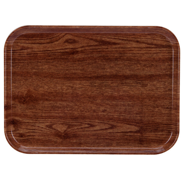 A rectangular Country Oak fiberglass tray with a dark wood finish.