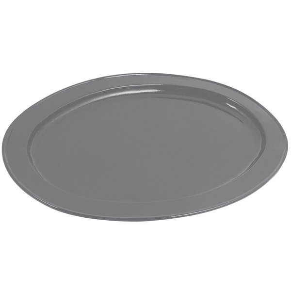 A close-up of a grey Bon Chef oval platter.