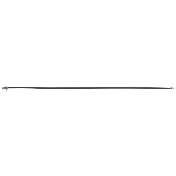 A long black wire with a metal end on a white background.