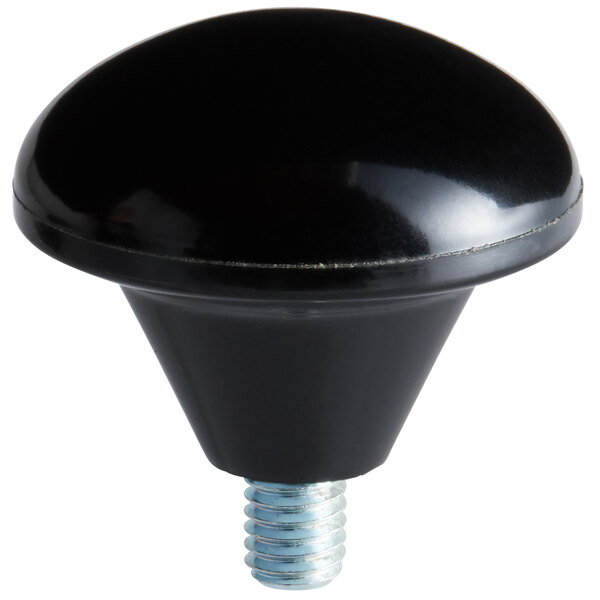 A black round plastic knob with a screw.