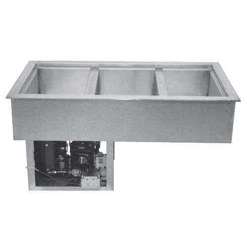 A Wells stainless steel drop in refrigerated cold food well with three compartments.