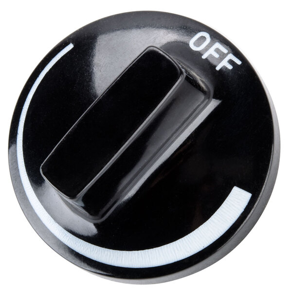 A close-up of a black Nemco thermostat knob with white text.