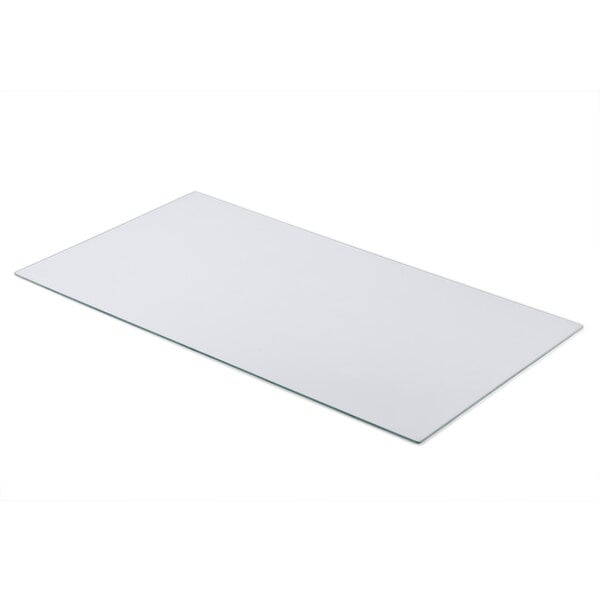 A rectangular glass plate on a white background.