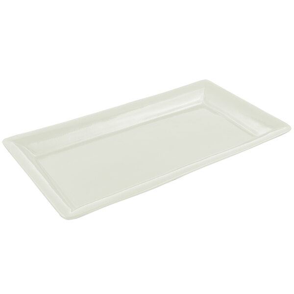 A white rectangular cast aluminum display pan with a sandstone finish and a white border.