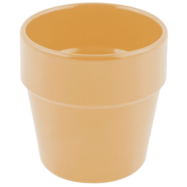 A Bon Chef ginger sandstone finish cylindrical pot with a lid.