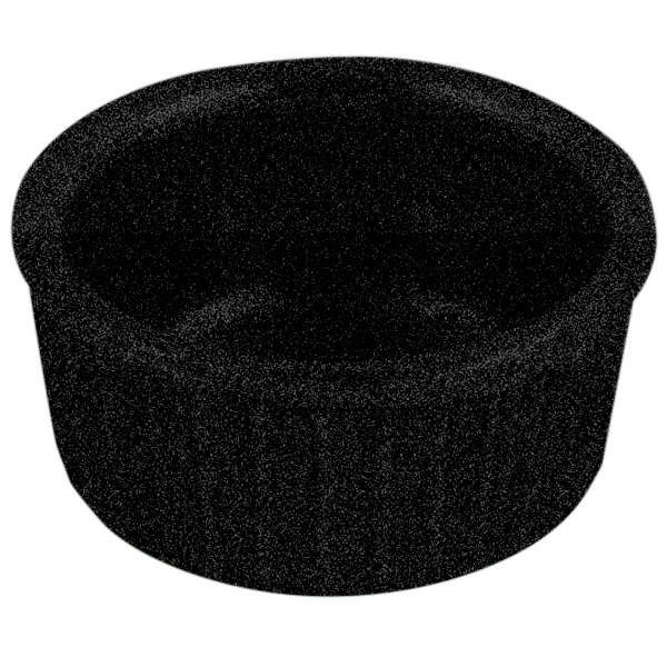 A black round Bon Chef fluted ramekin with a speckled finish.