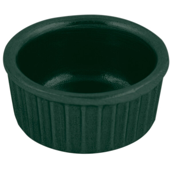 A black bowl with a ribbed rim.