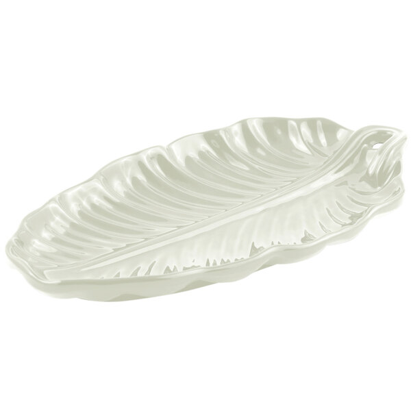 A white Bon Chef platter with a leaf pattern.