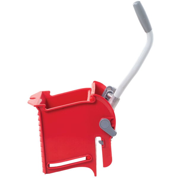 A red plastic Unger wringer bucket with grey handles.