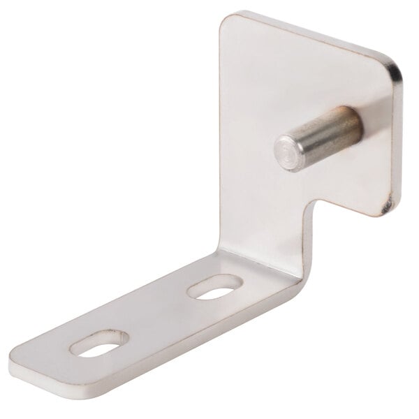 A stainless steel Avantco replacement hinge bracket with holes.