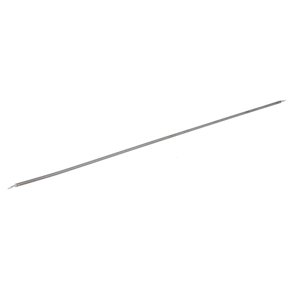A long thin metal rod with a small white handle.