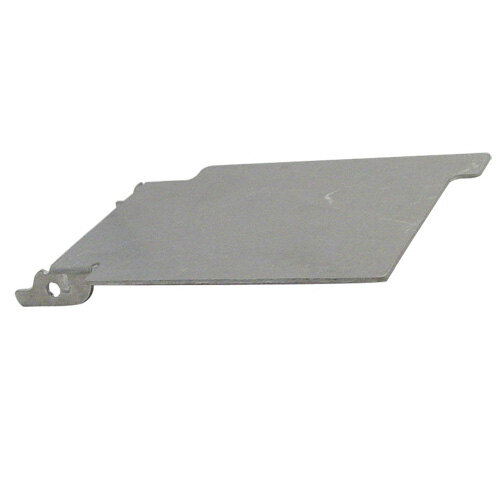 A metal rectangular cover plate with a small hole in it.