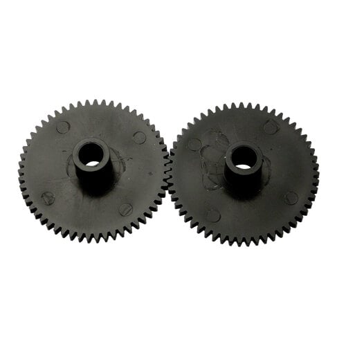 Two black plastic gears for a Nemco Easy Dicer.
