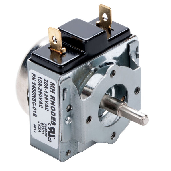 A small metal and silver Nemco Timer Switch with a metal gear.