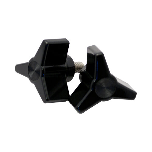 Two black plastic knobs with a screw.