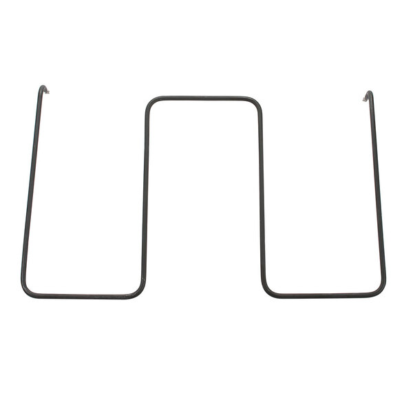 A black wire with metal hooks on a white background.
