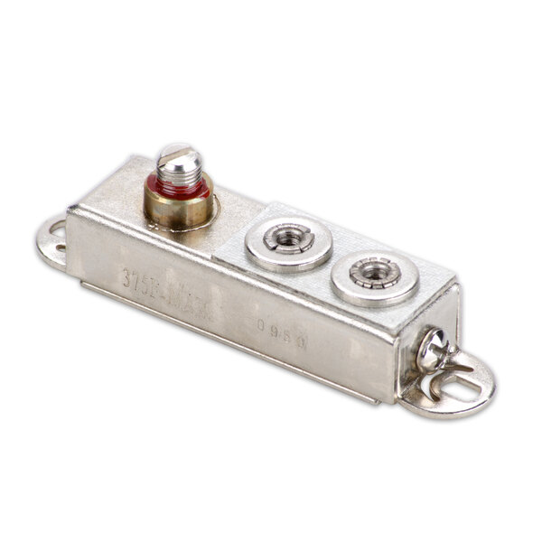 A silver metal Nemco thermostat with screws.